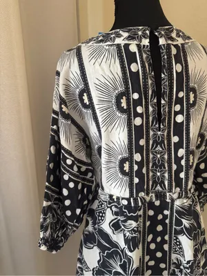 Farm Rio Black White Printed Puff Sleeve Mini Dress Small Boho Floral Resort thumbnail 9