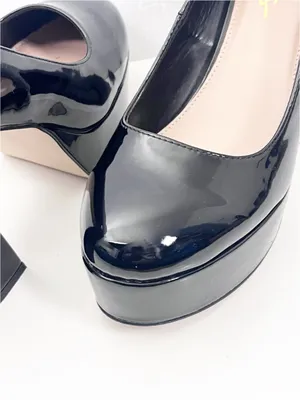 LULUS Joanah Black Patent Leather Round Toe Chunky Platform Block Heels Size 9 thumbnail 7