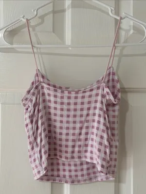PacSun Light Purple Gingham Spaghetti Strap Cami Crop Top SOFT! thumbnail 4
