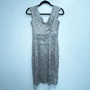Tadashi Shoji Smoked Pearl Gray Paillette Sequin Lace Sheath Dress Size 2 thumbnail 8