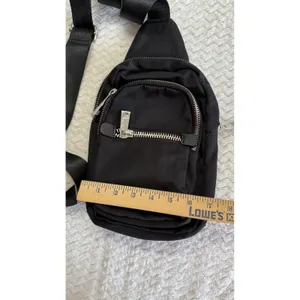 TopShop Black Nylon Sling Bag Crossbody Backpack Adjustable Silver Hardware thumbnail 4