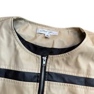 Lane 201 Cloud Ten Women’s Size M Cropped Racer Jacket Black Tan Faux Leather Moto Baddie thumbnail 3