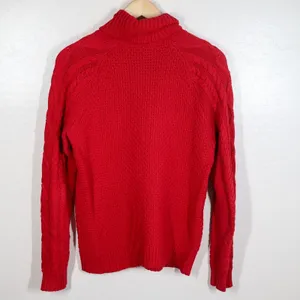 Lauren Ralph Lauren Red Cable Knit Turtleneck Sweater‎ Women's Size L Cotton thumbnail 5