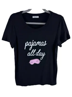Ekouaer Black Short Sleeve Soft Stretchy Rayon "Pajamas‎ all day" Top Size M thumbnail 1