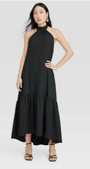 Women's Halter Hi-Lo Midi Dress - A New Day Black large thumbnail 1