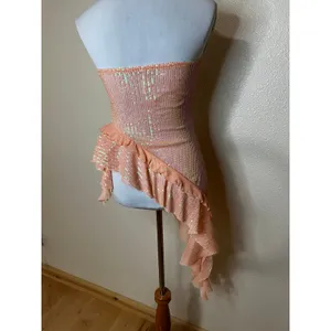 Free People Taylor Sequins Asymmetric Ruffle Tube Top WOMENS MEDIUM peach orange thumbnail 3