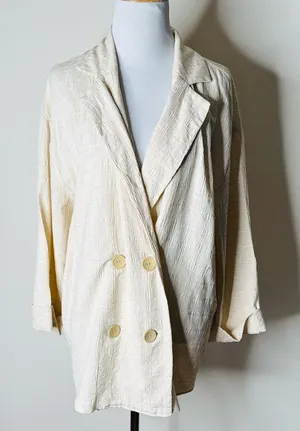 Zara Ivory Crinkled Oversized Relaxed Fit Blazer thumbnail 1