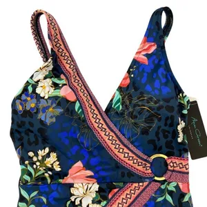 NWT AQUA‎ GREEN Women's Floral Wrap Front One Piece Swimsuit Size Small thumbnail 6