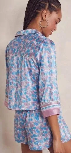 NWT Free People Pillow Talk Pajama Short Set Size L Cool Lavender Color Multi thumbnail 2