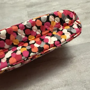 Vera Bradley Large Ruffle Cosmetic MakeUp Bag Pink Orange‎ White Polka-dots thumbnail 5