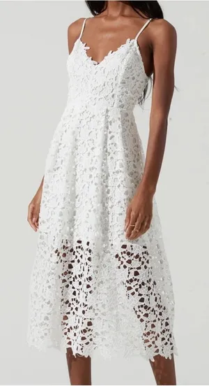 Astr The Label Womens White Lace Midi Dress Small thumbnail 1