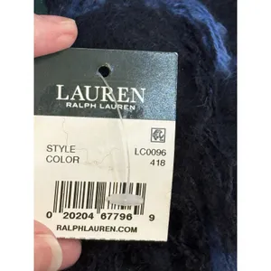 Lauren Ralph Lauren Blue Checked Large‎ Scarf Shawl 25•84" Fringe thumbnail 6