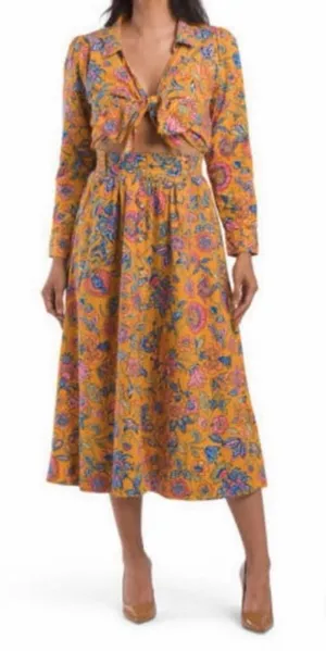 House of Harlow 1960 Yellow Floral Tie-Front Midi Dress thumbnail 1