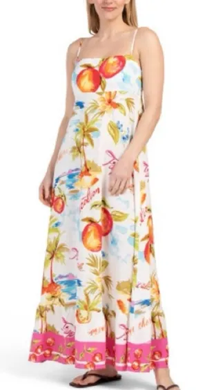 Label of Love Nalani Linen Blend White Tropical Print Maxi Dress XL thumbnail 1