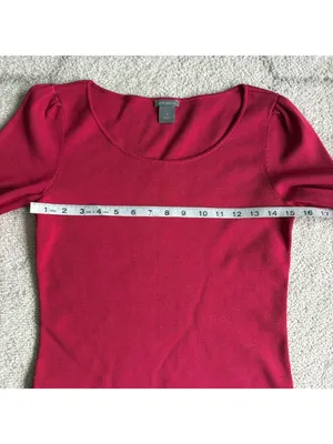 Ann Taylor Top Small Raspberry Pink 3/4 Sleeve Scoop Neck Knit Puff Shoulder thumbnail 5