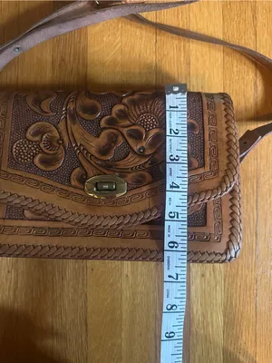 Vtg Hand Tooled Leather Mexico Stamped Crossbody Bag thumbnail 3