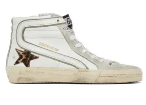 GOLDEN GOOSE Slide distressed leopard faux fur star leather sneakers thumbnail 1