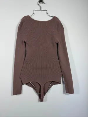 Abercrombie & Fitch Brown Ribbed Long Sleeve Scoop Neck Bodysuit Small thumbnail 2
