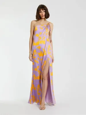 NWT Mac Duggal 68771 Orchid Floral Printed One Shoulder Maxi Dress S thumbnail 2
