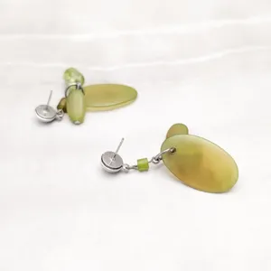 Vintage Stud Earrings Green Tones Dangle Drop Earrings 2" Long thumbnail 3
