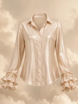 Maeve Anthropologie Satin Flounce Sleeve Button-Down Blouse Size L thumbnail 1