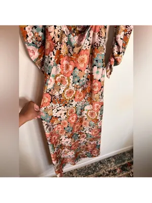 For Love & Lemons Long-Sleeve Floral Tie-Front Maxi Dress Size XS thumbnail 3