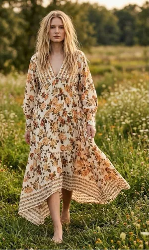 Free People Ethereal Dainty Row of Roses Floral Maxi Dress Size Small thumbnail 1