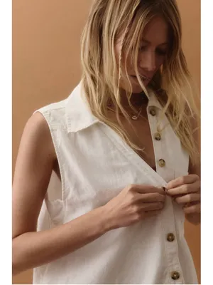 Anthropologie Pilcro Sleeveless V-Neck Linen Flounce Mini Dress XL Coastal Boho thumbnail 4
