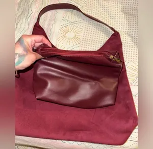 New Faux Suede Slouchy Hobo Bag & Pouch Multiple: Colors: burgundy Faux Suede Bag Faux Leather Pouch Size Measures 14.17x12.2x5.12 Inches No refunds or cancellations thumbnail 6