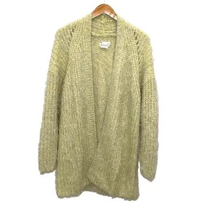 Anthropologie Womens Larkin Shimmer Metallic Fuzzy Eyelash Cardigan Yellow Large thumbnail 2