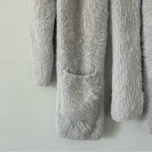 Free People Light Grey Super Soft Faux Fur Fuzzy Lounge Cardigan Sweater S thumbnail 7