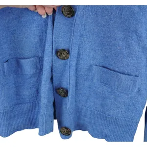 J Crew Blue Merino Wool Cardigan Sweater Womens Small V Neck Button Pockets thumbnail 4