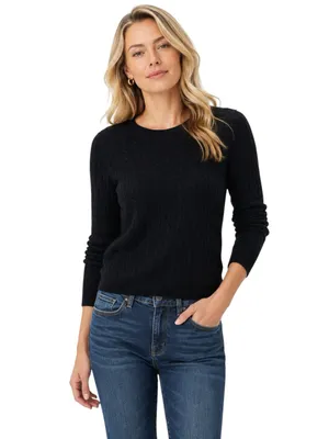 Vintage Tweeds 100% Cashmere Cable Knit Crewneck Sweater Black Size S thumbnail 6