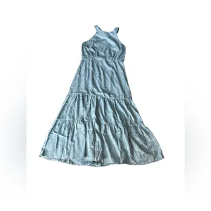 NWT Lulus Celebration Charm Blue Satin Jacquard‎ Halter Midi Dress thumbnail 4