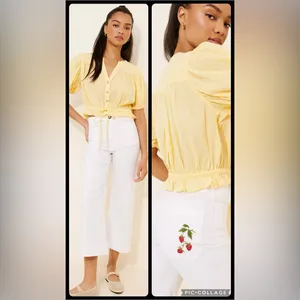 Anthropologie NWOT Maeve The Colette Cropped Wide-Leg Pants: Embroidered Edition thumbnail 2