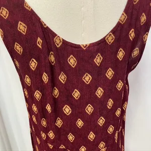 Vintage Rabbit Rabbit Rabbit Rayon Slip‎ Dress Womens M USA Made Maroon Gold thumbnail 10