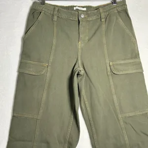 Pacsun Low Rise Puddle Cargo Pants Olive‎ Green Women's Size L Wide Leg thumbnail 8