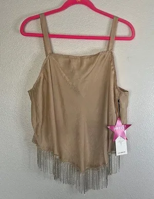 NWT Lily White Satin Bedazzled Fringe Crop Top sz 3X thumbnail 1