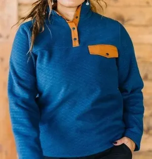 ZYIA Active blue quilted fleece snap button pullover sweater women’s size large thumbnail 1