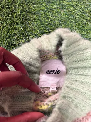 Aerie Pastel Fair Isle Mock Neck oversized Sweater Size S Womens thumbnail 3