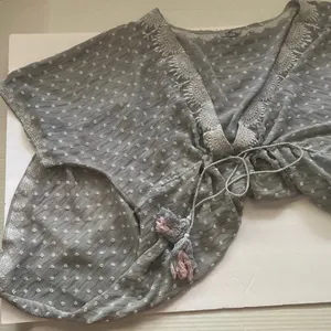 POL sheer swiss dot gray pom tunic cover up top, size large thumbnail 2