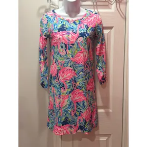 Lilly Pulitzer Dress‎ Womens Pink Blue Flamingo Pima Cotton Knit Shift XXS thumbnail 2