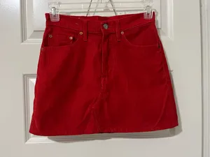 Levi’s Corduroy Mini Skirt Sz 27 Red thumbnail 1