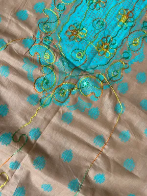 Indian Pakistani 3 Piece Embroidery Printed Light Brown Shalwar Kameez Sz M thumbnail 9