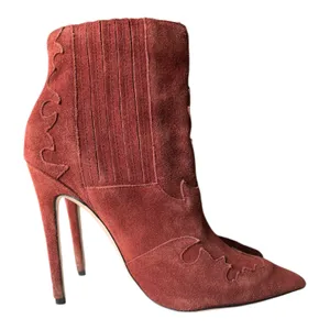 Burgundy suede pointed toe stiletto ankle boots with cowgirl design ASOS size 6 thumbnail 6