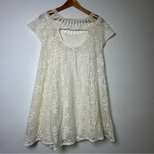 Free People Holy Mountain Mini Floral Crochet Dress Ivory Cottagecore Coquette thumbnail 5