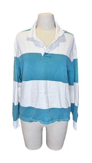 Abercrombie & Fitch Cropped Rugby Polo Women’s X Small Oversized Green And White thumbnail 1
