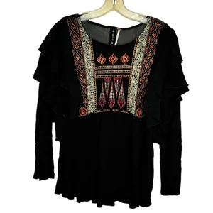Free People Cienga Embroidered Black Top thumbnail 2