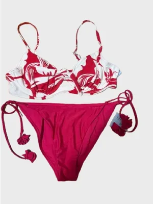 Shade & Shore Red Floral Bikini Set with Tie-Side Bottoms thumbnail 3