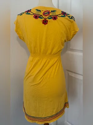 Johnny Was Cotton Embroidered Dress Sundress Boho Floral Hummingbird XS *Flaw* thumbnail 12